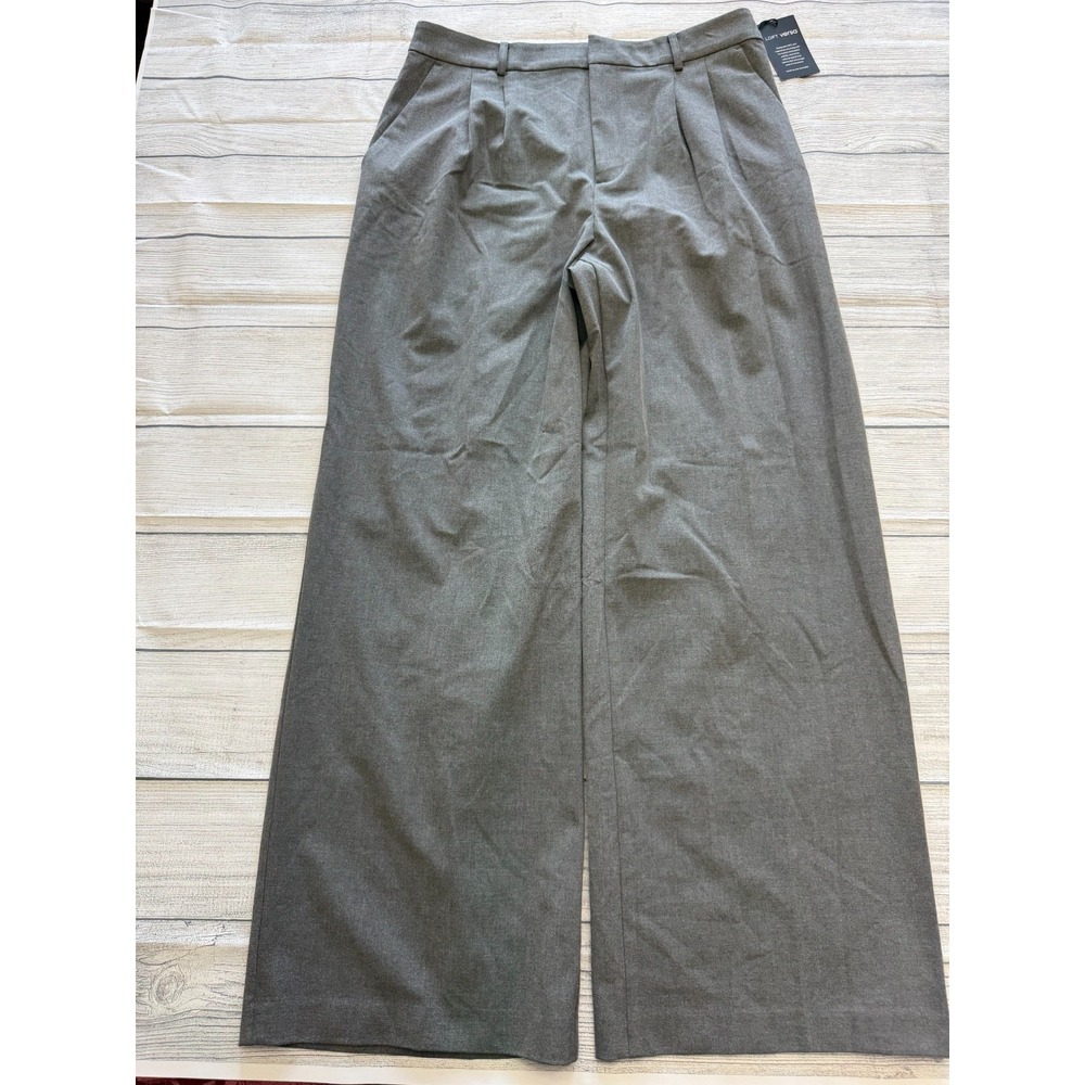 NWT LOFT Versa Wide Leg Pants Womens 10 Gray Pleated Flat Front Career Stretch - Picture 2 of 6